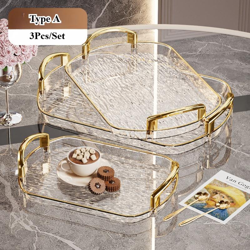 Clear Plastic Serving Tray PET Material with Handles Versatile Dining Tea Serving Platter for Home Restaurant Cafe Decorate