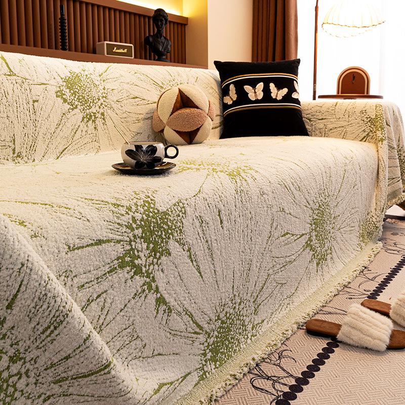 Half fleece sofa cover, thickened, simple and non-fluffy one-piece sofa blanket, non-slip straight row sofa cover cloth