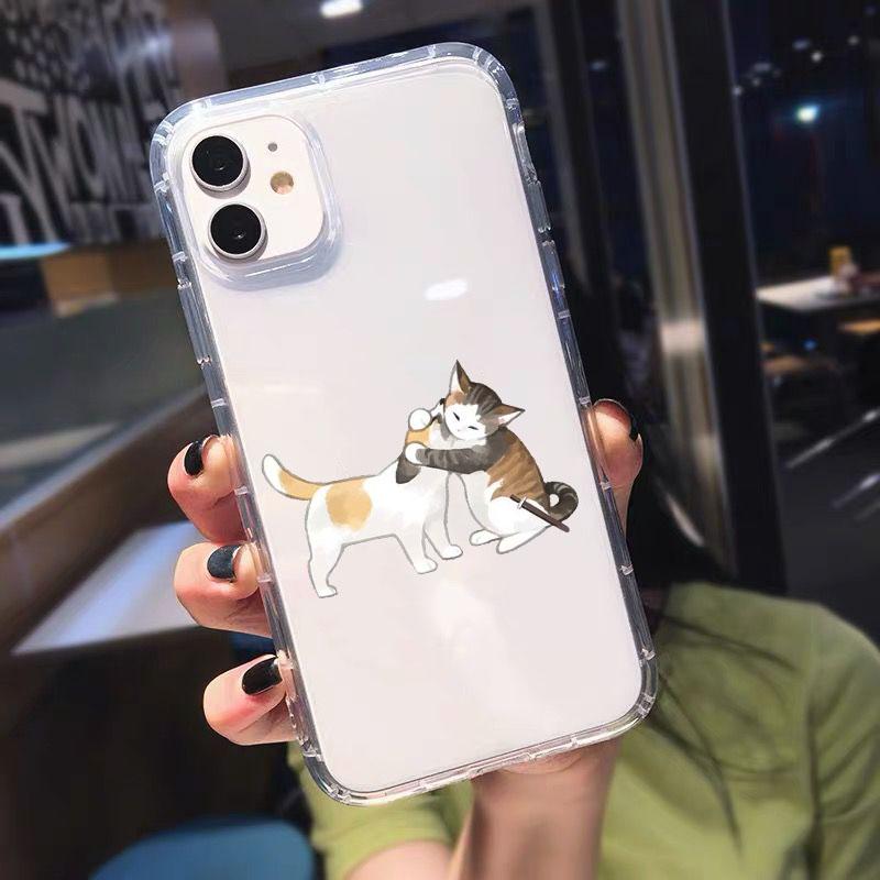 Funny Cartoon Cat Phone Case For iPhone 15 11 12 Pro Max 13 XR XS X 8 7 SE 14Plus Cute Animal Pattern Clear Soft TPU Cover Shell