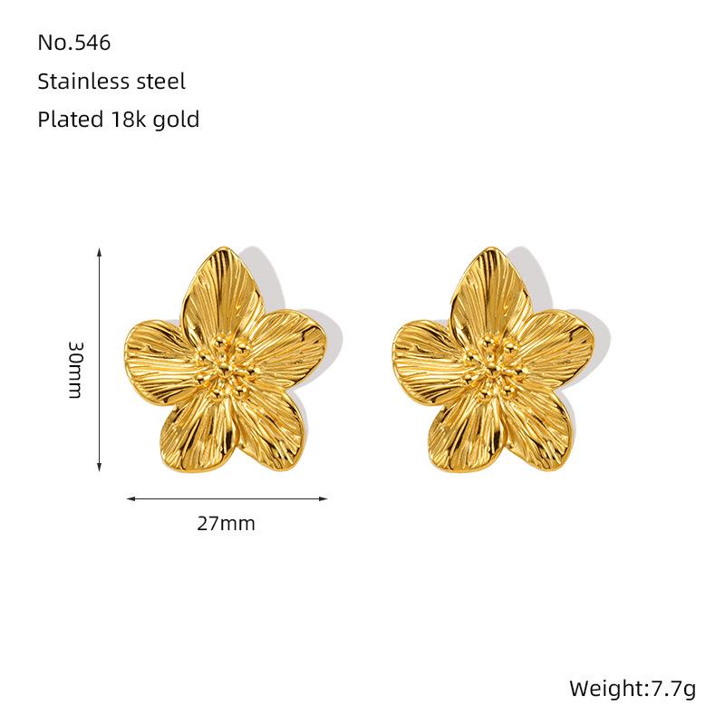 2024 New European & American Fashion 18K Gold Flower Stud Earrings for Women - Geometric Stainless Steel Design