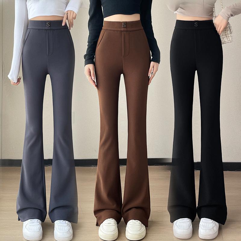 Elegant High-waisted Micro-flared Pants for Autumn Wear New Stretch Elasticated Waist Suit Pants Slim Slit Casual Trousers