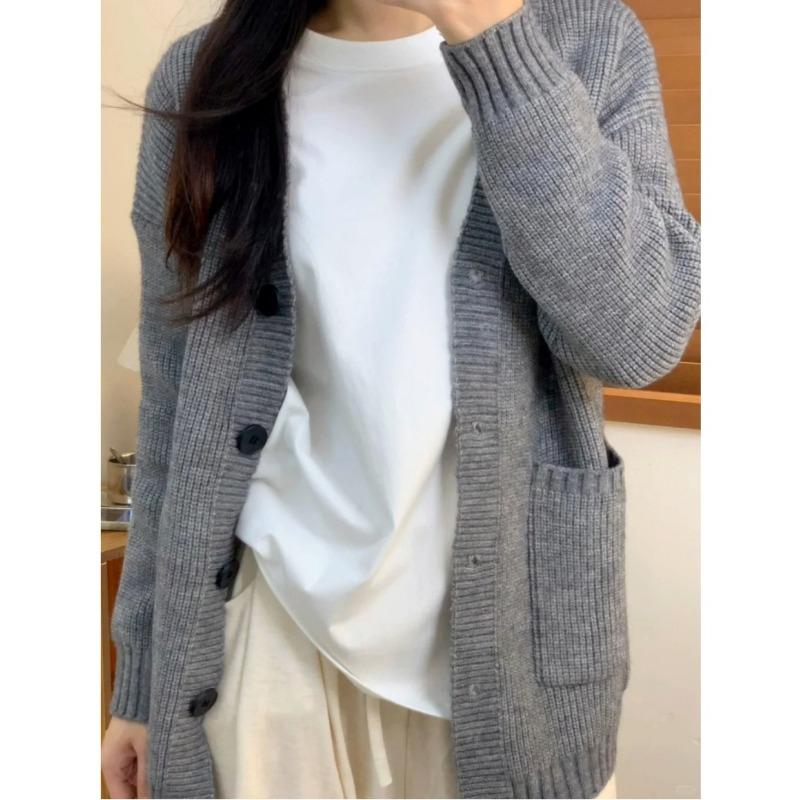 Heavy pure cotton bottoming shirt women's spring simple loose long-sleeved shirt with casual basic white top