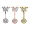 Butterfly-Belly Button Rings Stainless Steel Navel Piercing Jewelry Navel Ring Barbell for Women Girls Dangle Belly Ring