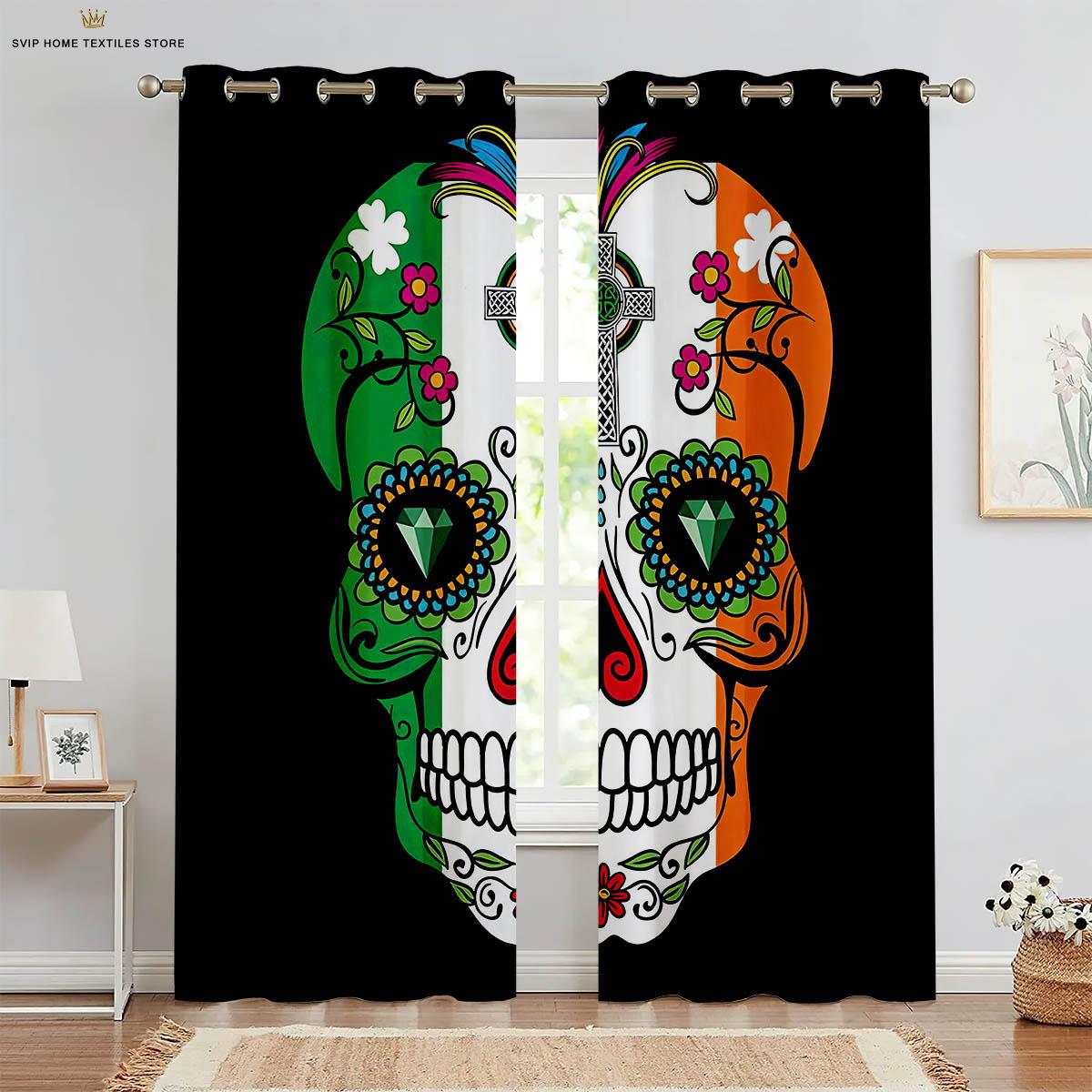 

Шторы с принтом черепа в стиле ретро, готика, декоративные, подходят для спальни, гостиной, кухни, Хэллоуина, 2 шт. W50X130H(CM)X2PCS&Rod pocket