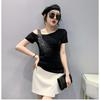 Summer Fashion European Female Clothes T-Shirt Sexy Off Shoulder Shiny Diamonds Mesh Women Tops All Match Tees Blouse