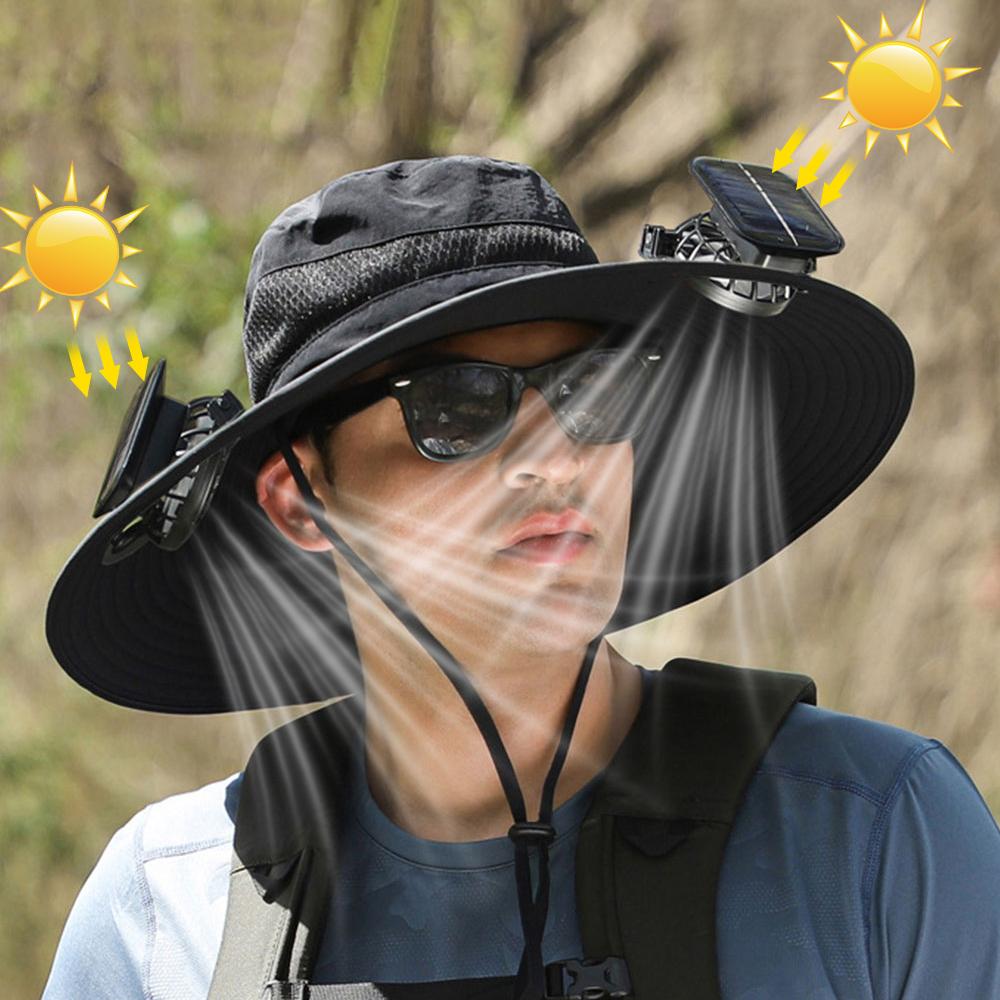 Outdoor Wide Brim Sun hat Summer Hat With Solar Fan Usb Charging Outdoor Fishing Hat Cap male Portable Bucket Hat 1/2pcs Fan