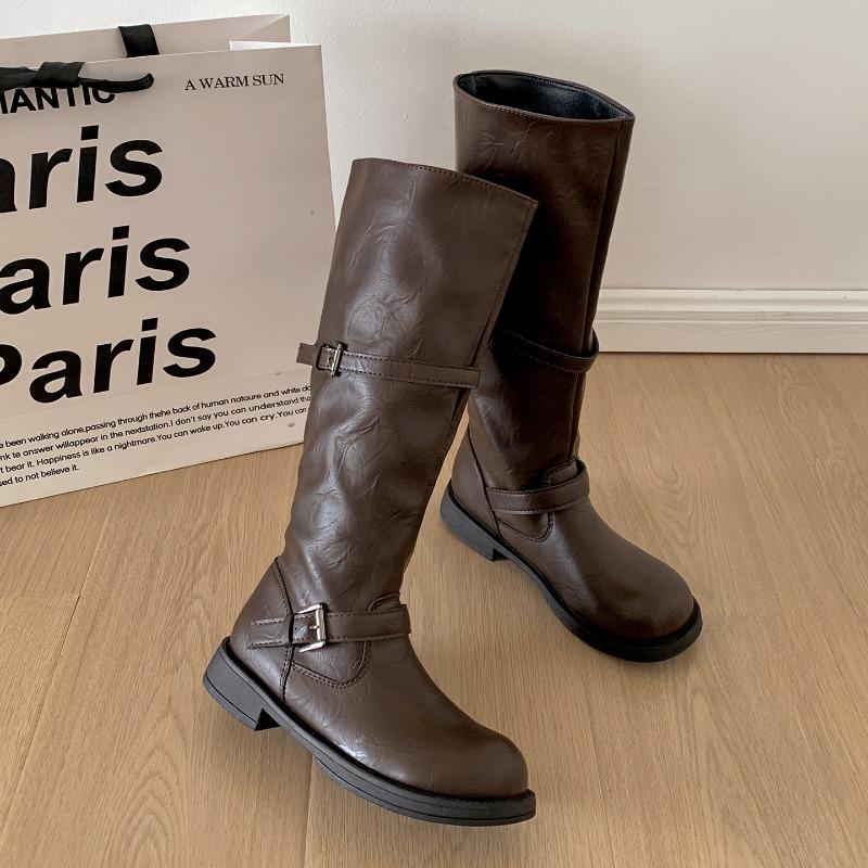 

Winter Street Style Platform Knee-High Women Boots Thick Heels Shoes Female Vintage Knight Long Booties Zapatos De Muje 35 коричневый