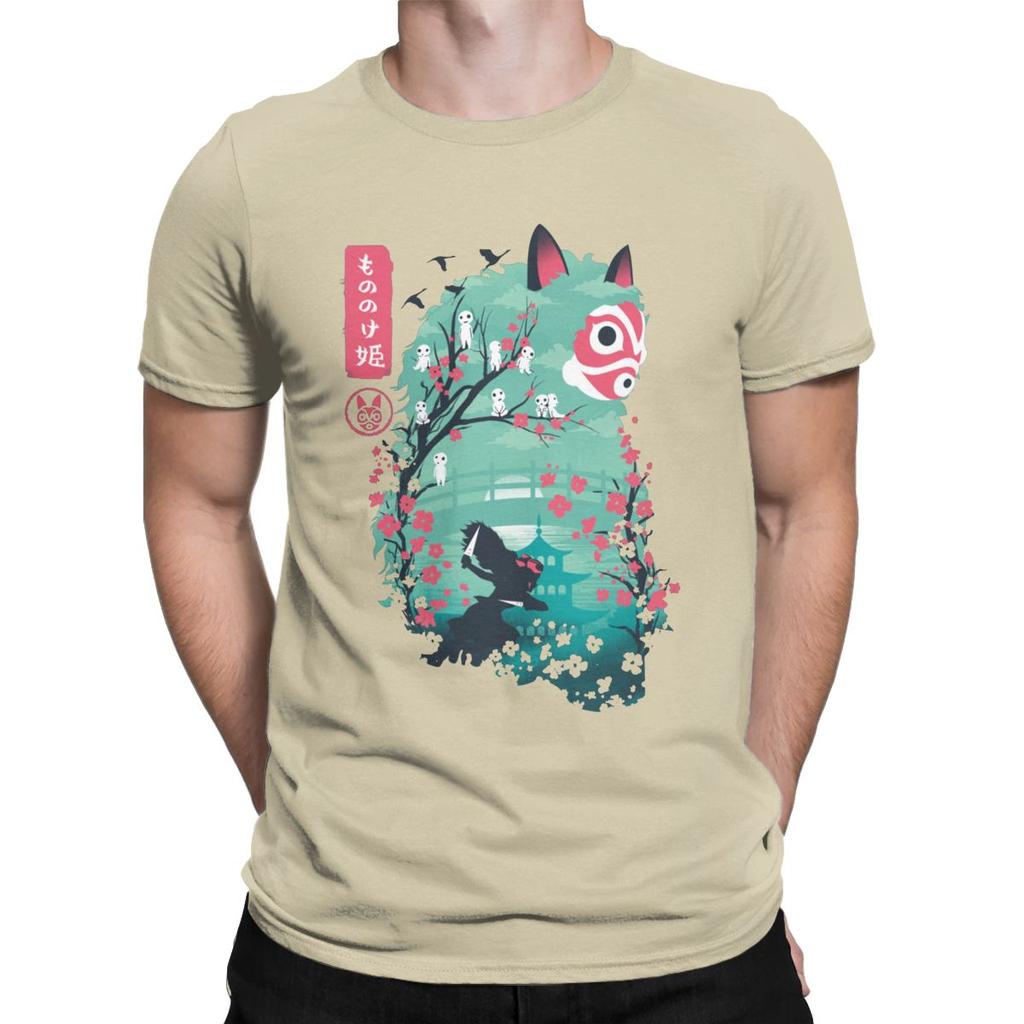 Men S Japanese Ukiyo E Princess Mononoke Classic T Shirt Ghibli Cotton Clothing Novelty Short Sleeve