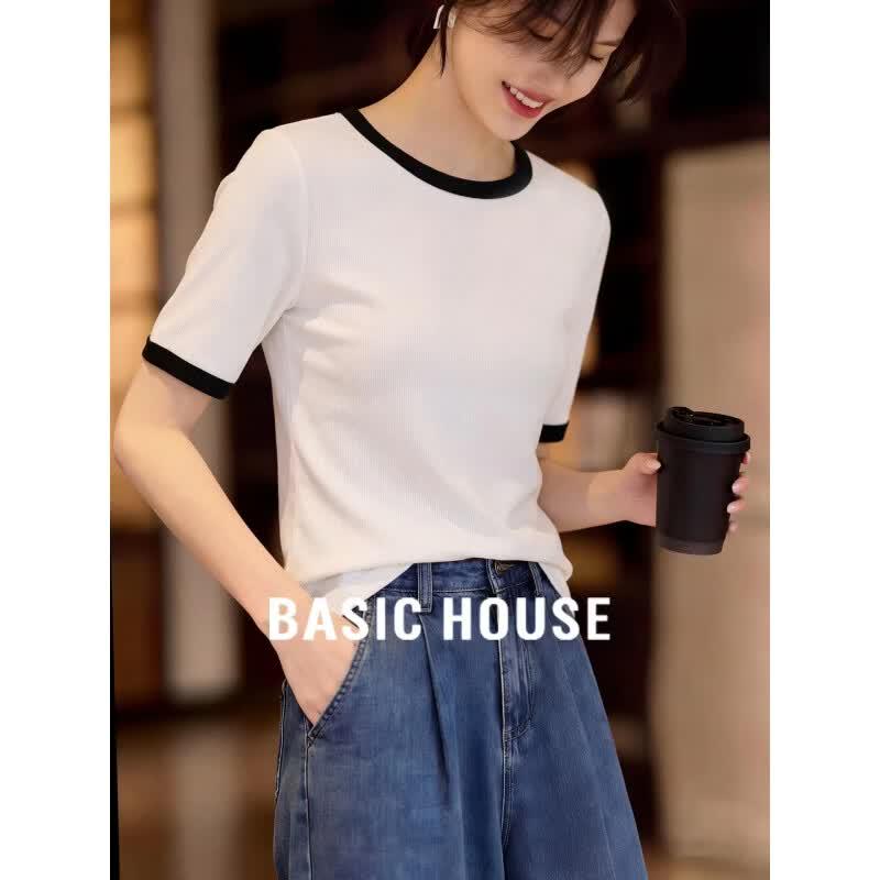 Basic House Women s Short Sleeve Knit T-shirt L