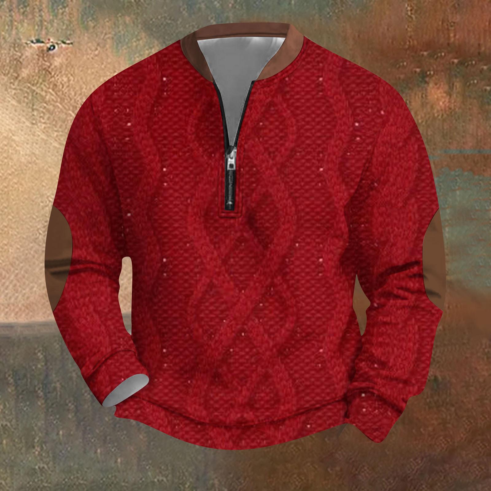 

Мужская ретро повседневная толстовка на молнии модный принтованный спортивный пуловер L красный