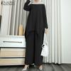 ZANZEA Women Long Sleeve Irregular Blouse and Pants Casual Two Piece Suit Sets