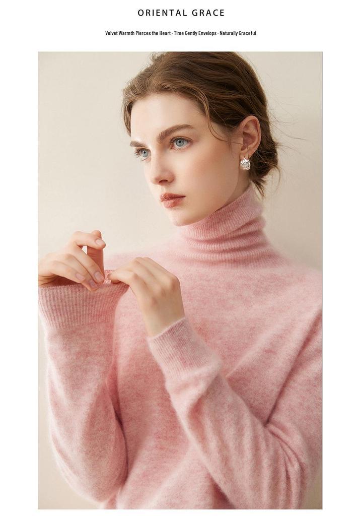 Women's 100% Pure Cashmere High Neck Pullover Sweater, Short and Loose, Versatile Warm Knitwear for Autumn/Winter.