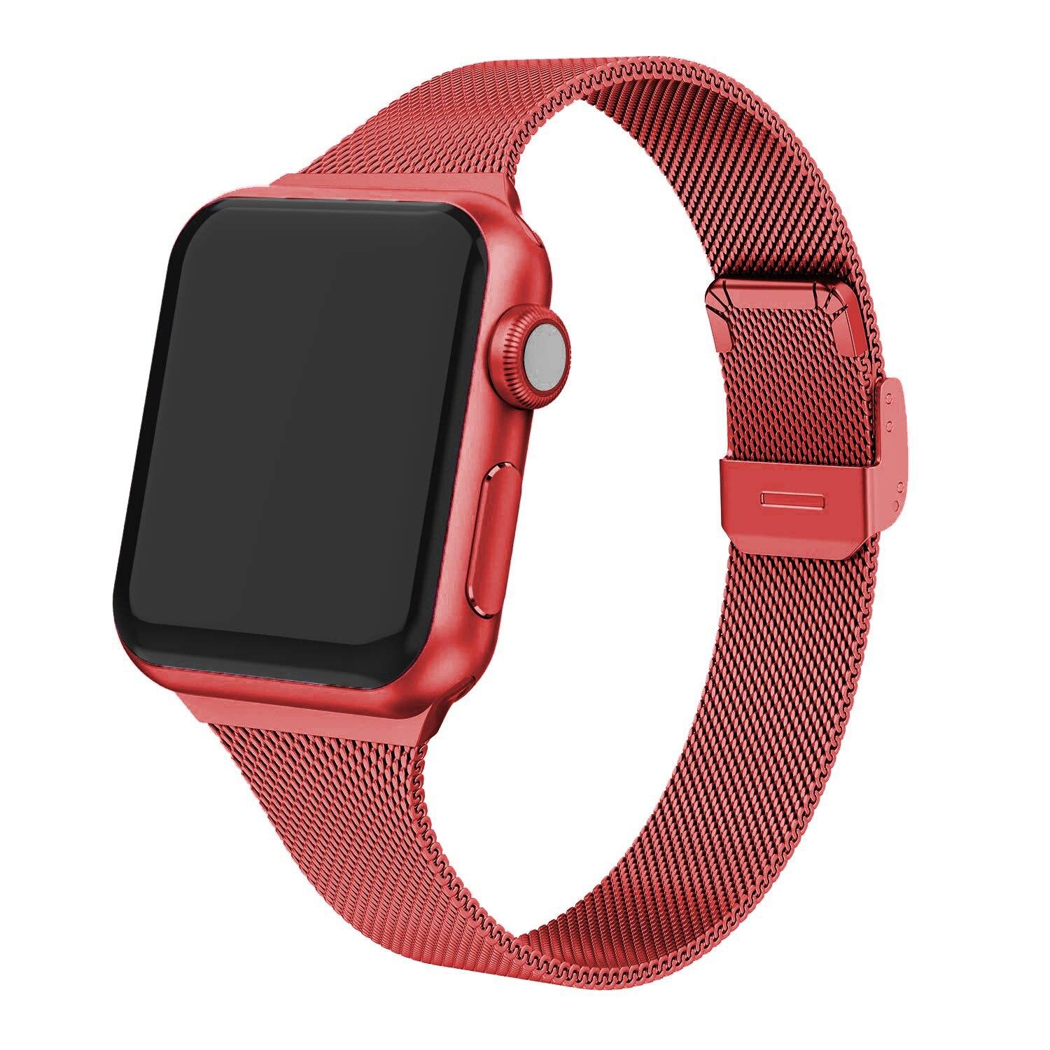Тонкий ремешок для Apple Watch, ремешок 44 мм, 40 мм, 38 мм, 42 мм, 45 мм, 41 мм, браслет из нержавеющей стали, браслет Correa iwatch серии Ultra 8, 7, 6, 5, 4, 3 SE 38mm 40mm 41mm красный
