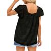 Summer Women T-shirt Square Neck Lace Hollow Out Casual Loose Short Sleeve Chiffon Shirt