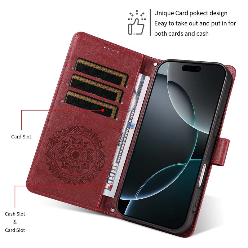 Skórzane Etui Na Telefon Do Motorola Moto G56 G86 G57 G67 G77 G06 Power G15 G05 G35 G55 G75 G85 5G Mandala Kwiat Portfel Klapka