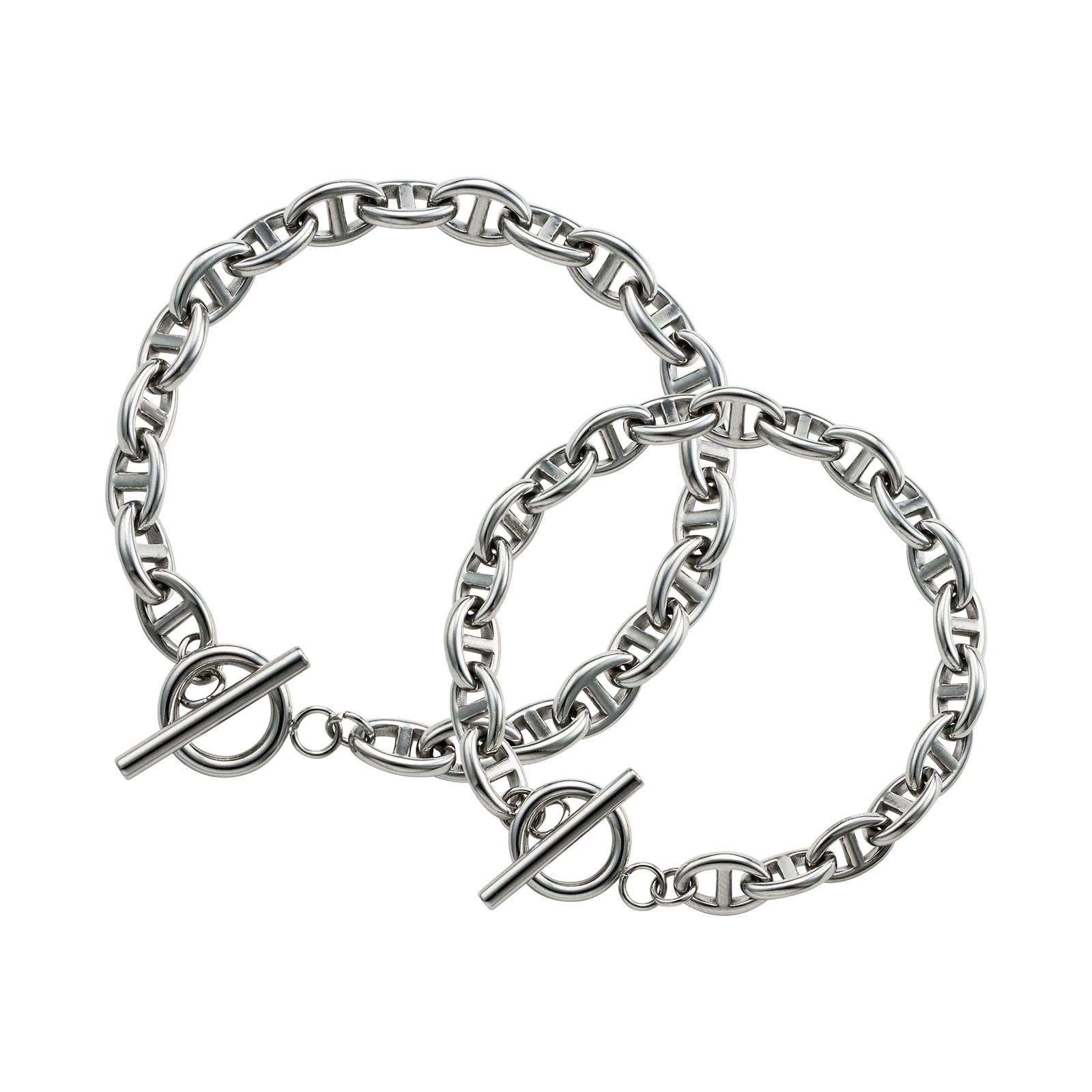 

Pair Bracelet Set of 2 Anchor Chain Couple Hypoallergenic Surgical Stainless Steel Silver Silver [White Clover] & 18cm/21cm 4SBR048SV&4SBR048SV