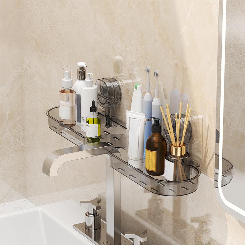 Suction Cup Washbasin Rack Non-drilling Faucet Rack, Toilet Washbasin Mirror Front Storage Rack Wall-mounted