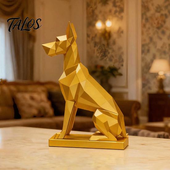 Geometric Doberman Figurine 3D Printed Figurine, Golden Dog Decorative Sculpture, Modern Animal Shape Decor Statue for Home Office Desk, Gift Lovers