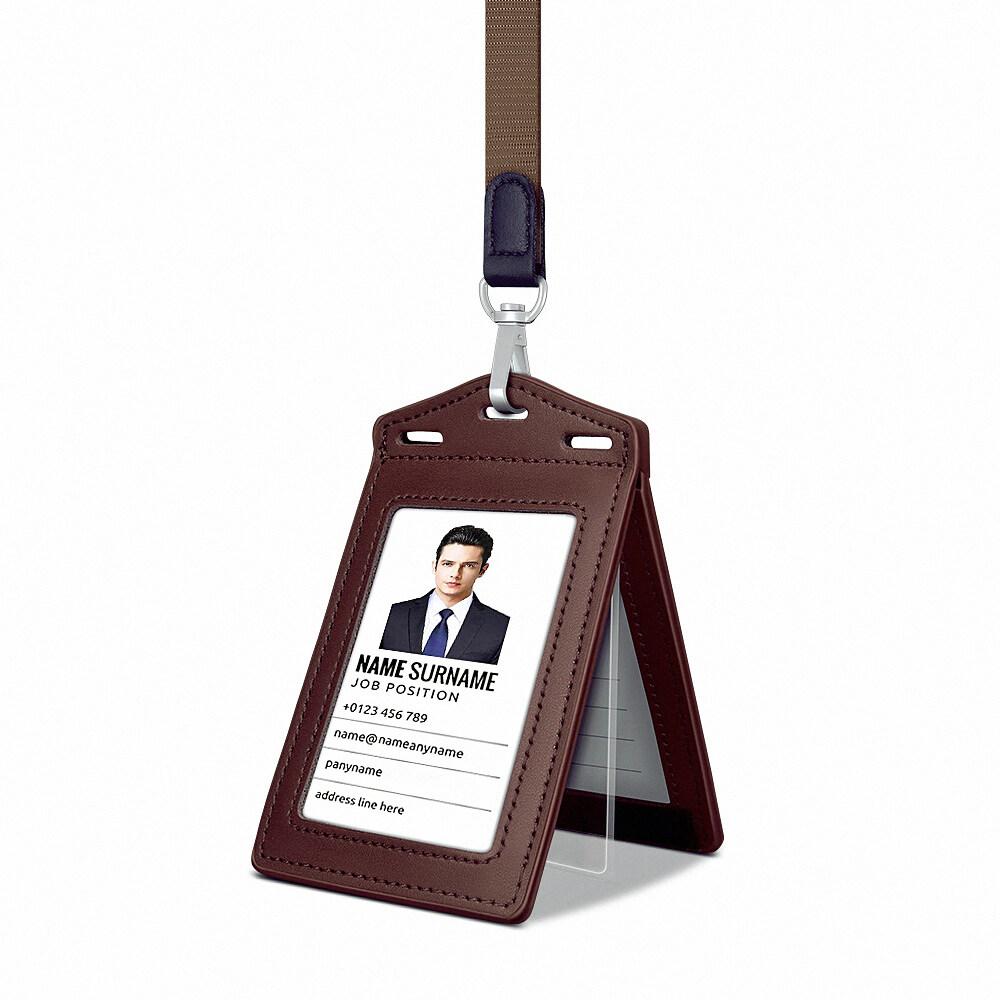 Retractable Reel Heavy Duty Carabiner Leather Card Badge Holders and Clear ID Window for Office Staffs Student Teacher Couriers