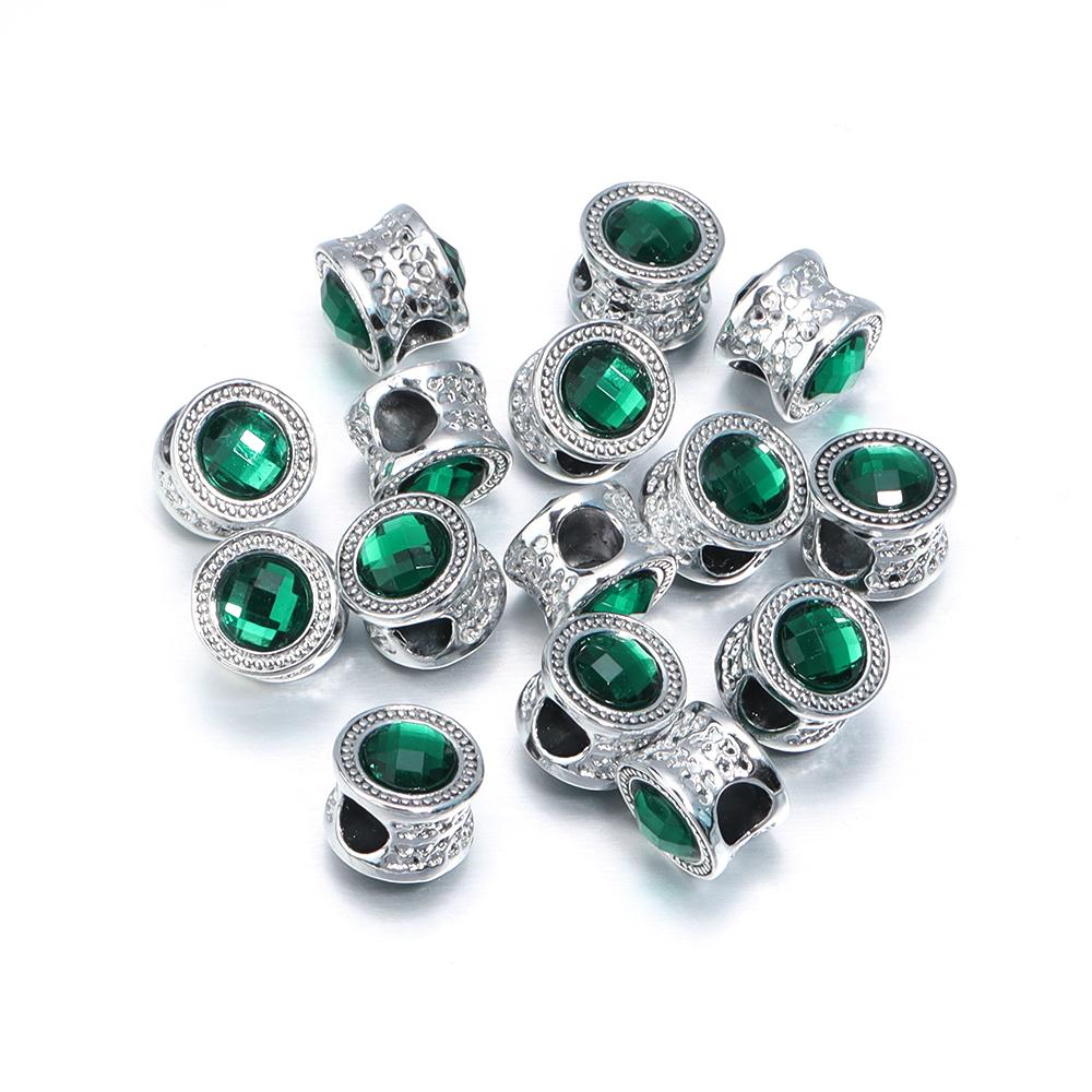 10pcs/Lot Color Alloy Rhinestone Spacer Beads Large Hole Barrel Bead for Jewelry Making DIY Charms Bracelet Hair Beads Accessory