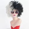 Schwarz und Weiß Gemischte Farbe Kurze Rolle Hochwertige Synthetikperücke | Halloween Hexenstil Flauschig Mittellang Kleine Locken
