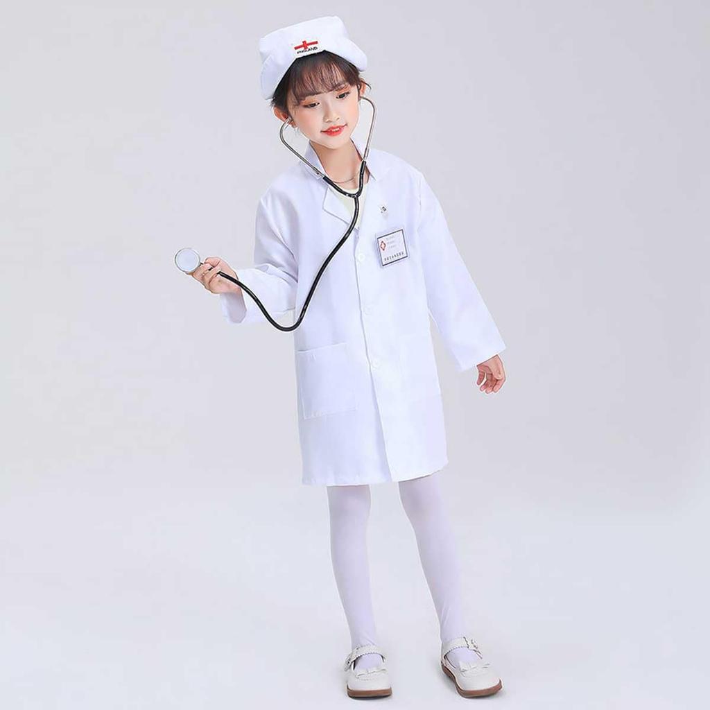 monoi Nurse Cosplay Costume for Halloween Doctor Doctor White Stethoscope e0633 Kids, Girls, Costume, Costume, Uniform, Coat, Set, (White, 130cm)