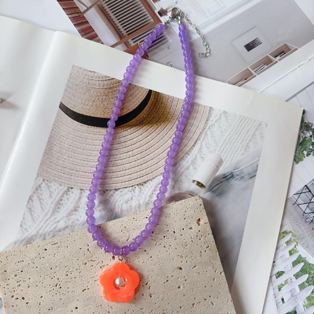 Colorful Acrylic Flower Necklace Summer Vacation Necklace Fashion Versatile Women Niche Design Sweet Cool Spicy Girls Necklace