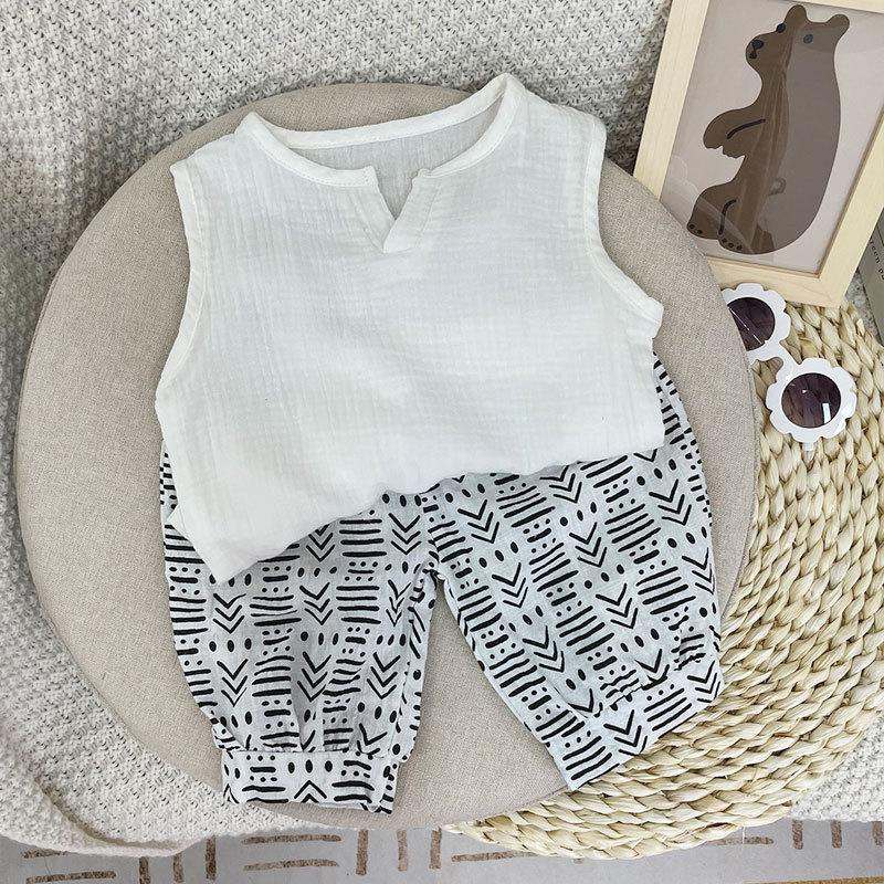 

Комплект жилет и брюки-фонарики детская одежда однотонный свободный повседневный комплект из двух предметов 120