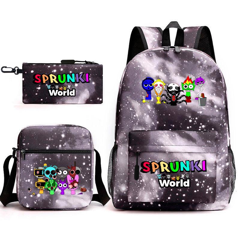Rhythm Box Game Merchandise Elementary School Bag Sprunki Cartoon Starry Sky Backpack 3-piece Set D