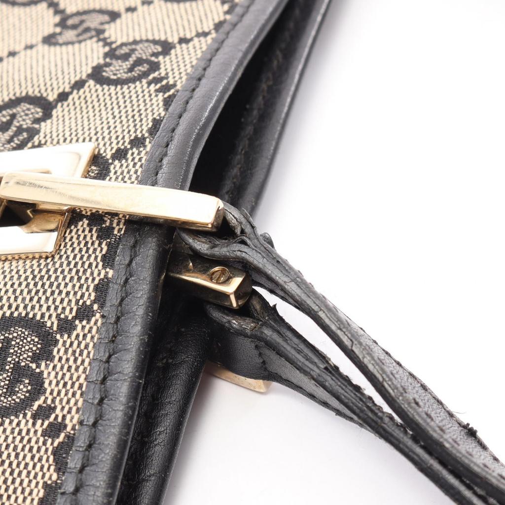 Used GUCCI GG Canvas Tote Bag 0021098 Canvas Leather Beige Black Used Women