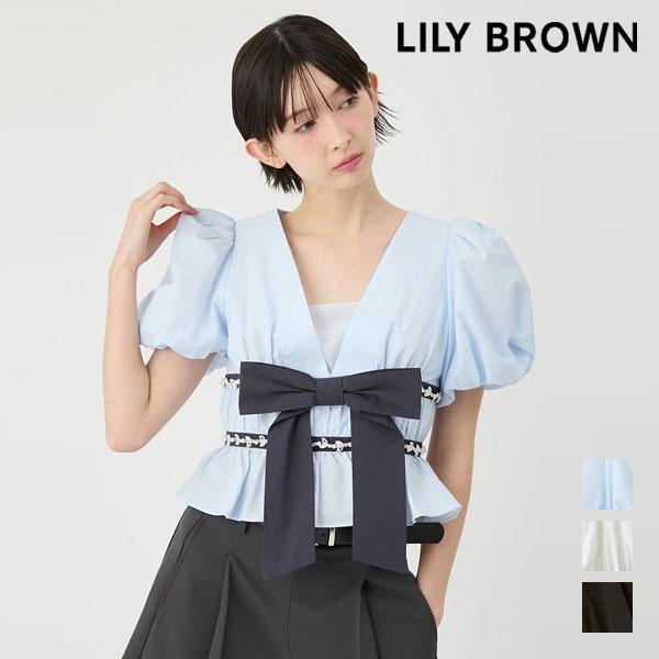 New item 10% OFF LILY BROWN Tops 26 Spring/Summer [L.B CANDY STOCK] Peplum Ribbon Tops Short Sleeve Mini Length Ribbon lwft262844