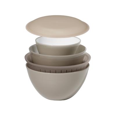 CB Japan Beige und Tiefe Schüsseln für einfaches ein Sieb zum Abtropfen und ein Deckel, der als Mikrowellen- und Spülmaschinen-geeignete Range Siebschüsselset Atomico dient