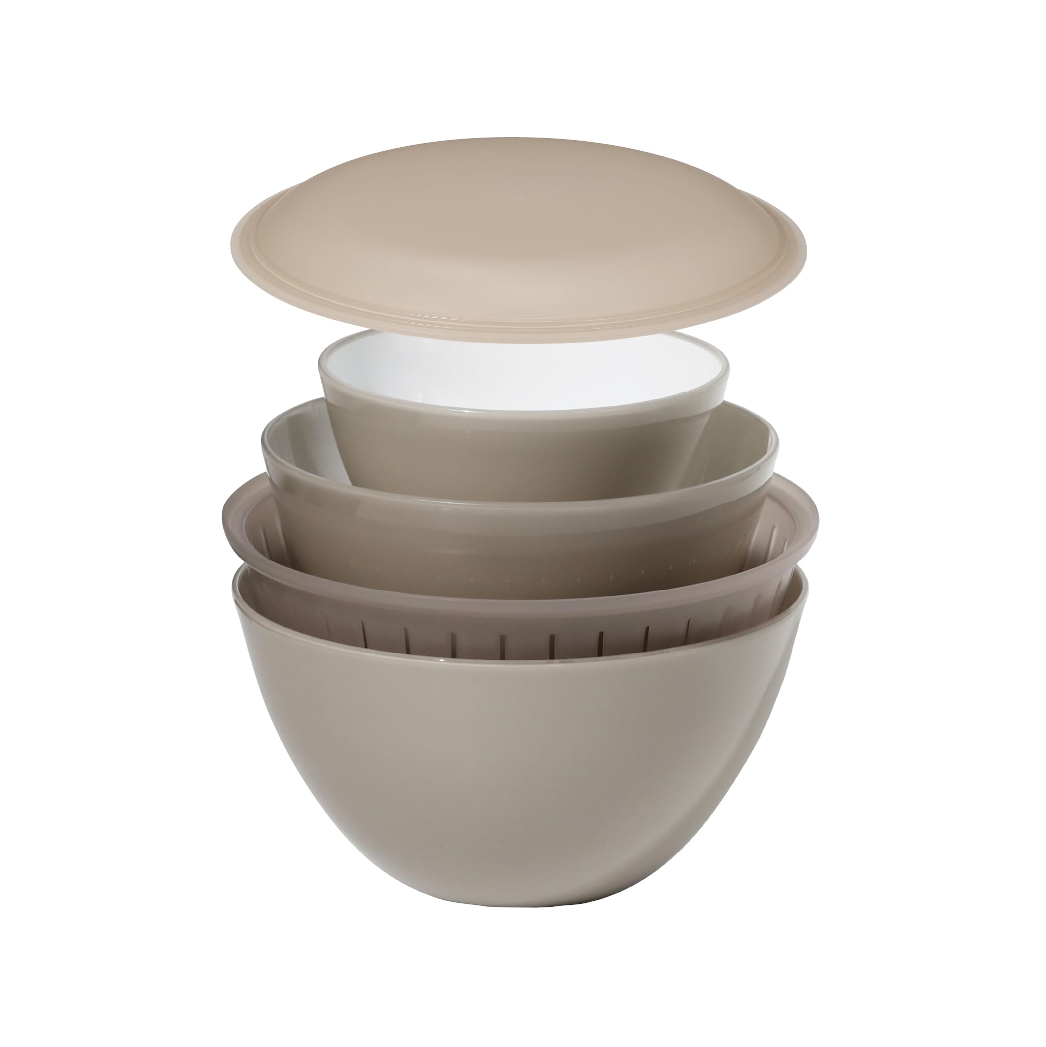 

CB Japan Beige and Deep bowls for easy a colander for draining and a lid that doubles as a Microwave and dishwasher Range Colander Bowl Set Atomico бежевий