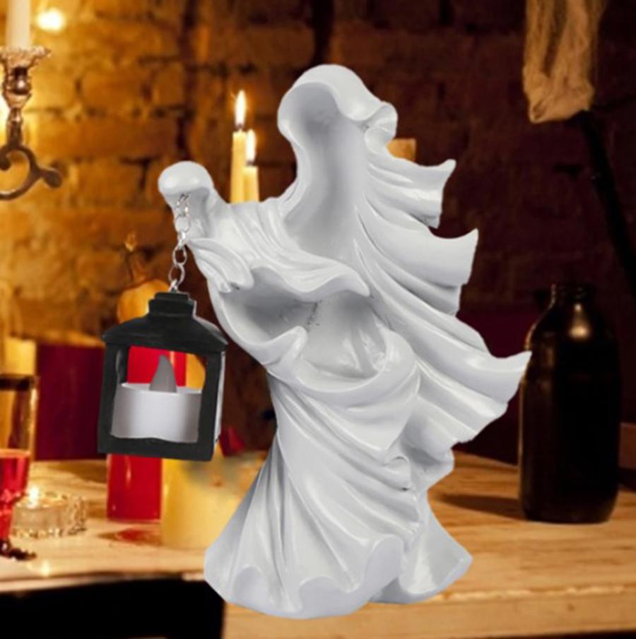 7.87" Resin Ghost W/ Lantern Ghost Statue Garden Yard Decoration