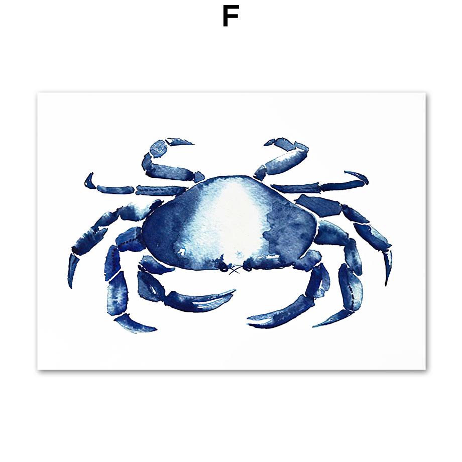 Ocean Animal Navy Blue Hamptons Sea Life Turtle Nursery Wall Art Canvas Painting Nordic Poster Wall Picture Baby Kids Room Decor