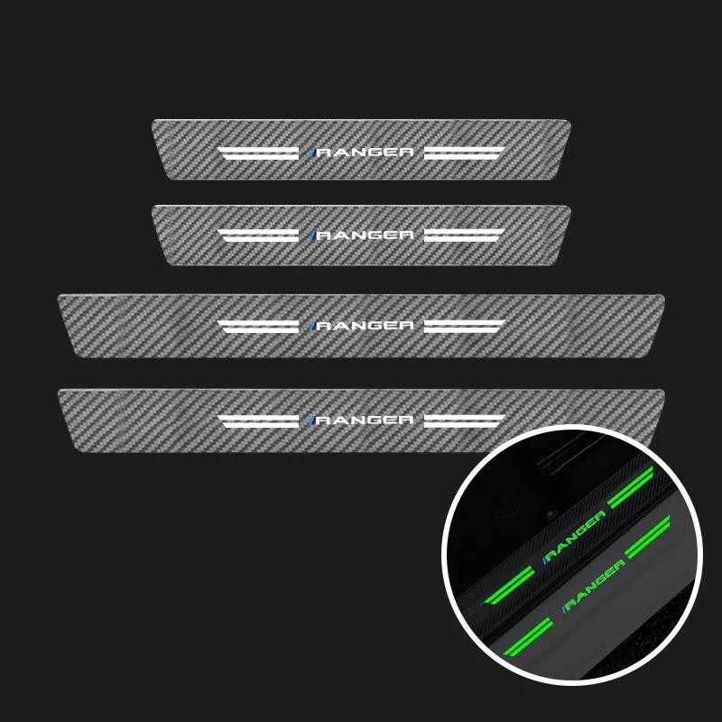 Luminous Transparent Car Door Sill Sticker For Ford Ranger T9 T6 Raptor 2024 Carbon Fiber Trunk Threshold Strip Auto Accessory