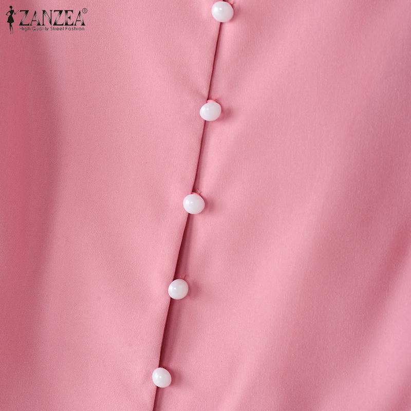 ZANZEA Kvinner Casual Rund Hals Ensfarget 3/4 Ermet Bluse
