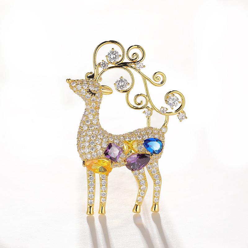 Korean Style Zirconia Sheep Brooch - Deer Pin Corsage Accessory