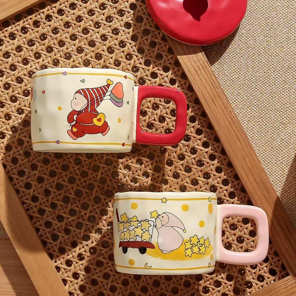 Cute Cartoon Star Cup High Value Ceramic Mug Large Capacity Couple Water Cup with Lid Coffee Cup Gift