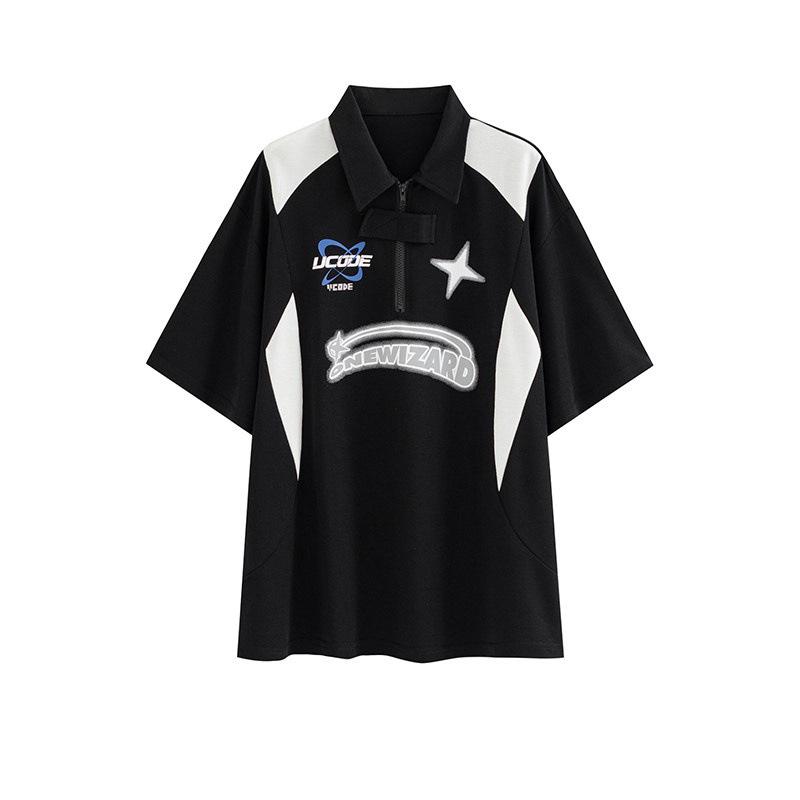 

Мужская рубашка поло с коротким рукавом и принтом мотоцикла American Retro High-Street Extra Large чёрный