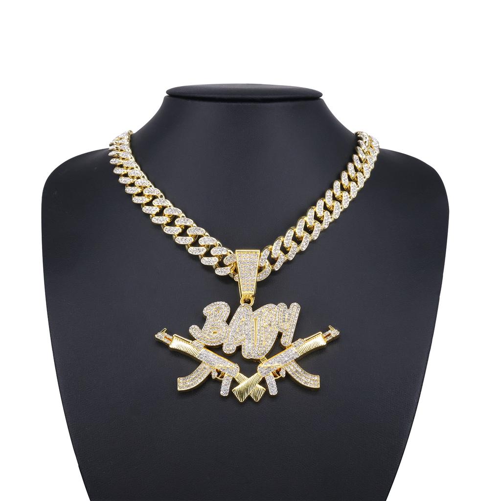 Alloy Necklace, Male and Female Double Gun BABY Pendant, Hip Hop Personality Fashion Rap Street Trend Diamond Pendant