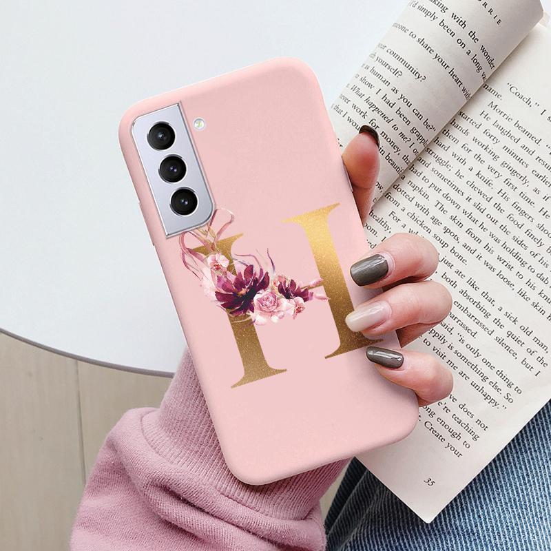 For Samsung Galaxy S21 S21 FE Case S21 Plus Flower Gold Letter A Z Soft Silicone Phone Cover For Samsung S21 Ultra Bumper S21+