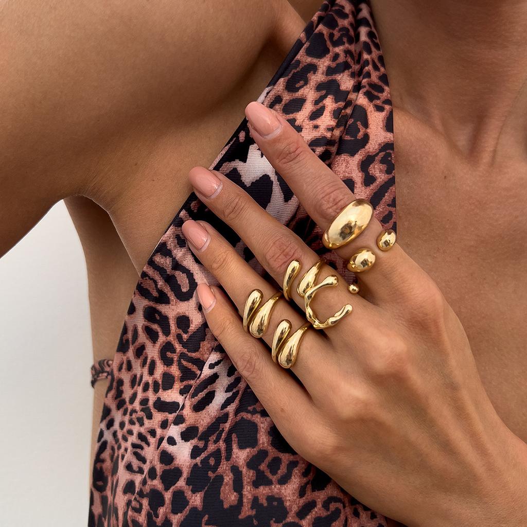 Creative Open Ring Set for Women Wedding Jewelry Trendy Elegant Gold Color Punk Vintage Geometric Adjustable Finger Rings