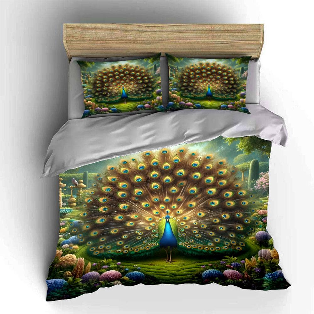 Elegant Peacock Garden Decor Set Multiple Sizes Kid'S And Adults' Bedroom Exquisite 3Pc Bedding Set, Gift