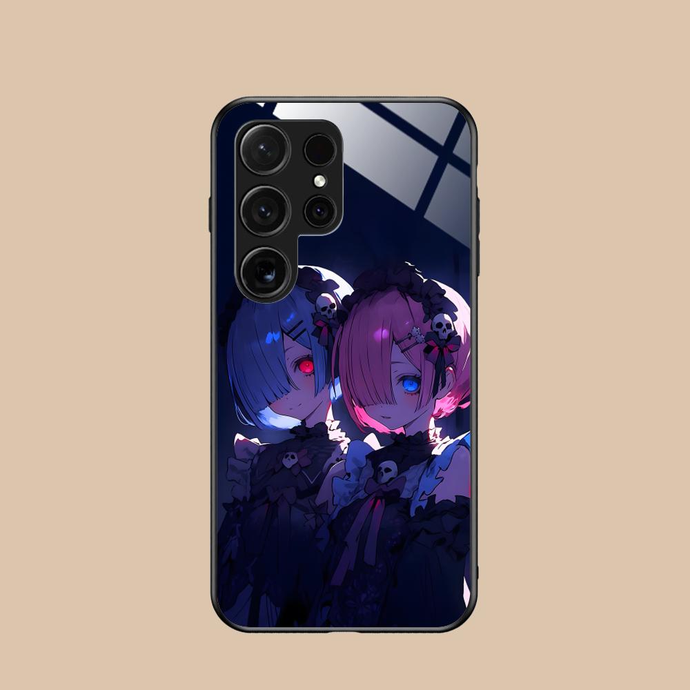 ReZero Rem Ram Glass Mobile Phone Case for Samsung Galaxy S26 S25 S24 S23 S22 S21 S20 Note20 Plus FE Ultra Colorful Cover