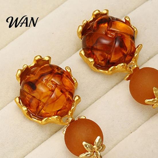 Water Drop Earrings Earrings, with Amber Gradient Design, Durable Alloy Retro Elegant Style Jewelry for Women Warm Luster