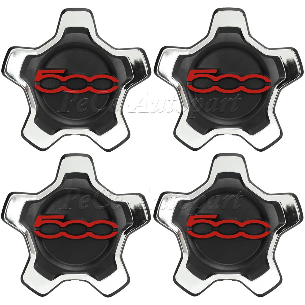 4Pcs Set of Centre Hubcaps For Fiat 500x - Silver/Black/Red Cupping Design 735626312 735626311 16 Inch Dust Cover for Wheel Hubs