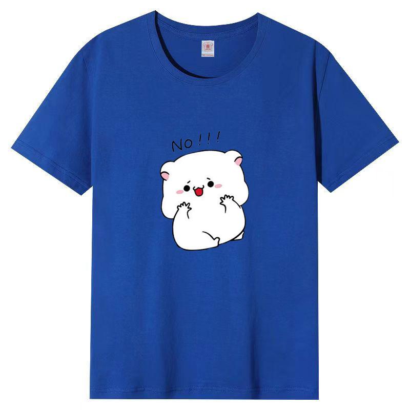 Women's Summer New Cotton Round Neck Cartoon Printing Short-sleeved Loose White T-shirt