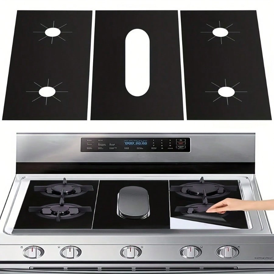 

Reusable Insulated Stove Covers - Non Stick, Washable, Scratch Resistant Gas Stove Top Protector - Protects Burners, Kitchen Utensils чорний