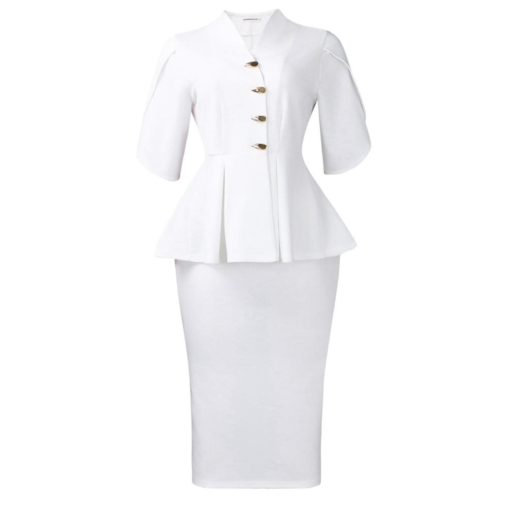 Women's Slim Fit Two-piece Suit Short Sleeve Peplum Top High Waist Pencil Skirt Elegant Office Matching Set Solid Polyester Spandex Co-ord Set